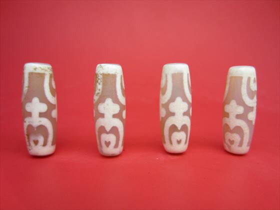 【チベット天珠】蓮花寶瓶天珠・白29-30×10-11mm【2粒SET】