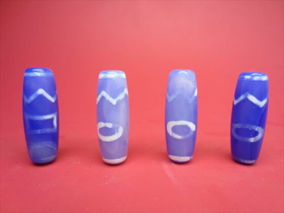 ※訳あり※【チベット天珠】息増懐珠・ブルー29-30×10-11mm【2粒SET】