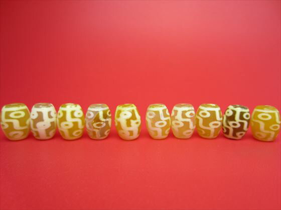 【チベット天珠】九眼天珠・イエロー14×10±1mm【4粒SET】