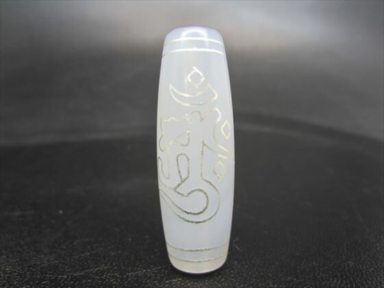 【チベット銀線天珠】金剛杵胎蔵界大日如来天珠 (アーンク)白玉髄41×14mm【一点物】