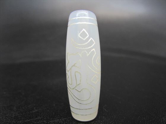 【チベット銀線天珠】金剛杵胎蔵界大日如来天珠 (アーンク)白玉髄38×13mm【一点物】