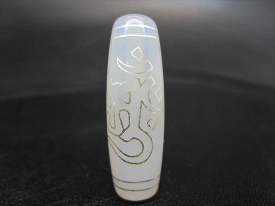 【チベット銀線天珠】金剛杵胎蔵界大日如来天珠 (アーンク)白玉髄40×13mm【一点物】