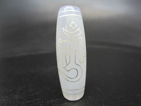 【チベット銀線天珠】金剛杵胎蔵界大日如来天珠 (アーンク)白玉髄40×13mm【一点物】