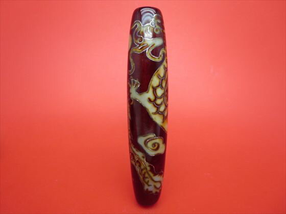 【チベット銀線天珠】龍神天珠約99×21mm【木製台座付き】【一点物】