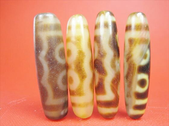 ※訳あり※【チベット風化天珠】五眼天珠35-48×Φ9-14mm【4粒SET】