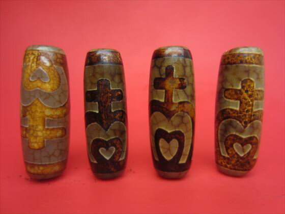 【チベット高級龍紋天珠】蓮花寶瓶天珠40×14mm【2粒SET】