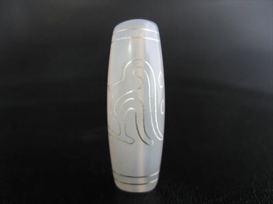 【チベット銀線天珠】水蓮花千手観音天珠水蓮花阿弥陀如来天珠(キリーク)白玉髄38×13mm【一点物】