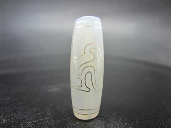 【チベット銀線天珠】水蓮花千手観音天珠水蓮花阿弥陀如来天珠(キリーク)白玉髄40×14mm【一点物】