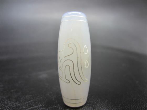 【チベット銀線天珠】水蓮花千手観音天珠水蓮花阿弥陀如来天珠(キリーク)白玉髄40×15mm【一点物】