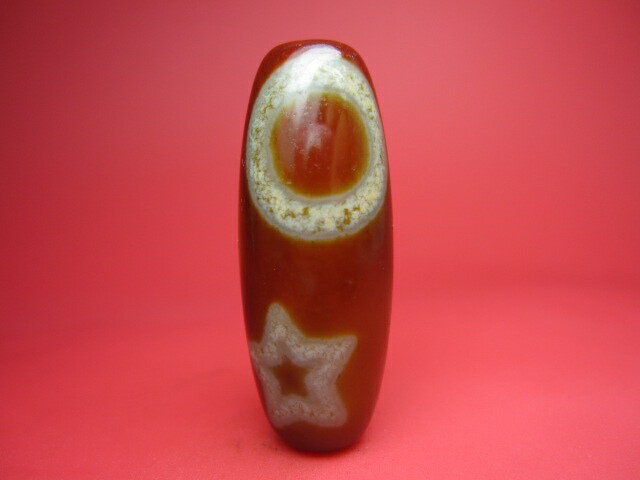 【チベット高級紅龍紋天珠】日月星天珠【天然模様入り】【一点物】