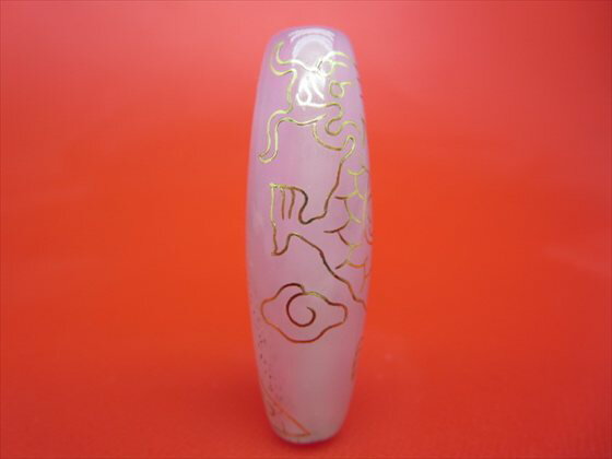 【チベット銀線天珠】龍神天珠約49×15mm【古銅】【朱砂入り】【一点物】