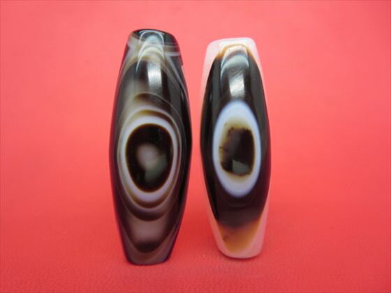 【チベット高級天珠】羊眼板珠・天眼珠約46〜47×16〜17mm【水晶入り】【2粒SET】【一点物】