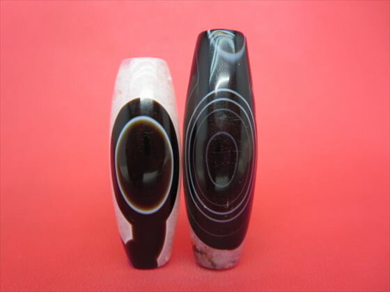 【チベット高級天珠】羊眼板珠・天眼珠約50〜57×18±0.5mm【水晶入り】【2粒SET】【一点物】