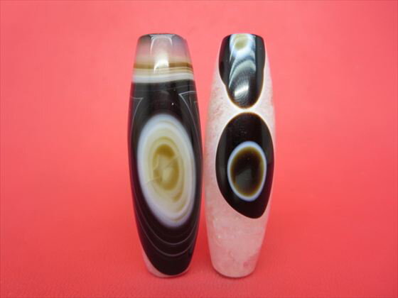 【チベット高級天珠】羊眼板珠・天眼珠約58±1×18±1mm【水晶入り】【2粒SET】【一点物】