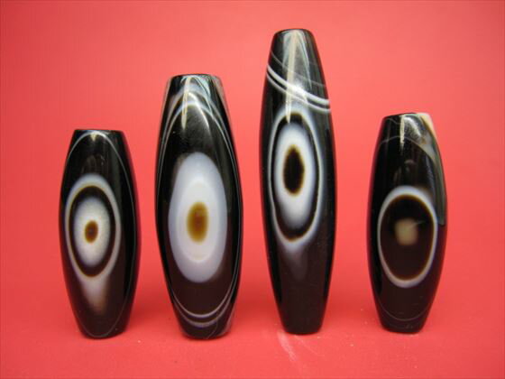 【チベット高級天珠】羊眼板珠・天眼珠【水晶入り・4粒SET】【一点物】