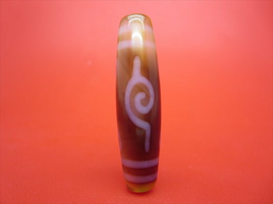 【チベット紅玉髄天珠】法螺四眼天珠カーネリアン約50×13mm【一点物】