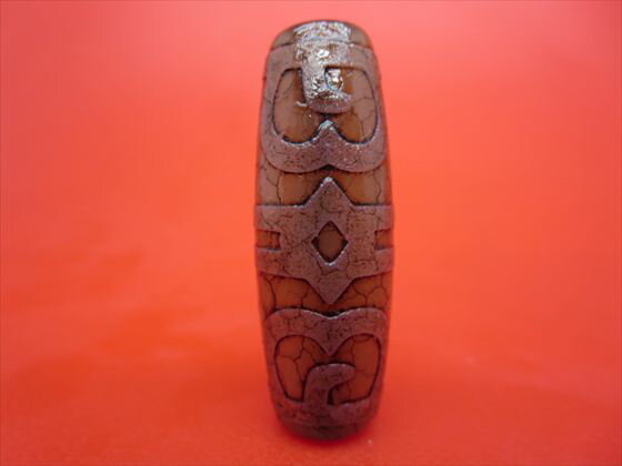 【チベット火供天珠】蓮師法帽天珠約39×14mm【一点物】