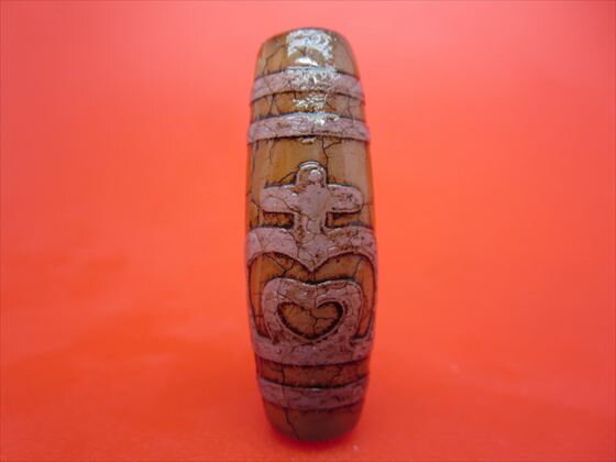 【チベット火供天珠】蓮花寶瓶天珠約39×13mm【一点物】