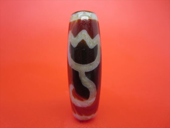 【チベット三色天珠】水蓮花天珠約38×12.6mm【天然模様入り】【一点物】