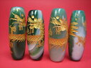【チベット高級天珠】手彫り龍神天珠緑縞メノウ38-43×12-16mm【ゴールド・ツヤなし】