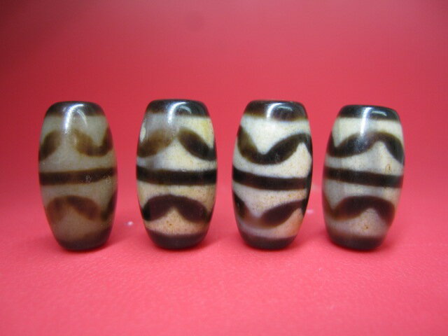 【チベット高級至純天珠】四線虎牙天珠20×10mm【2粒SET】