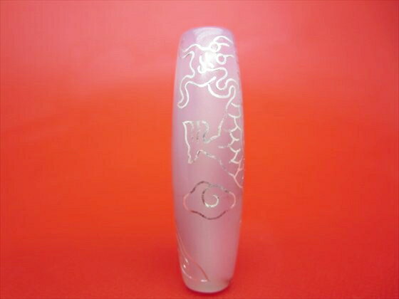 【チベット銀線天珠】龍神天珠約49×14.6mm【鉱物入り】【一点物】