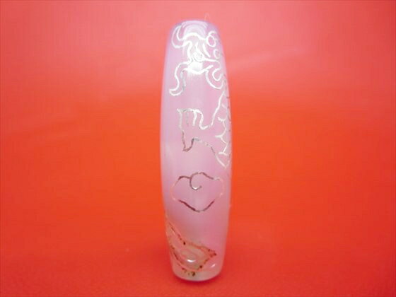 【チベット銀線天珠】龍神天珠約49×14mm【鉱物・朱砂入り】【一点物】