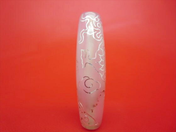 【チベット銀線天珠】龍神天珠約50×13mm【鉱物入り】【一点物】