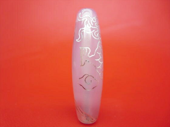 【チベット銀線天珠】龍神天珠約50×14mm【鉱物・朱砂入り】【一点物】