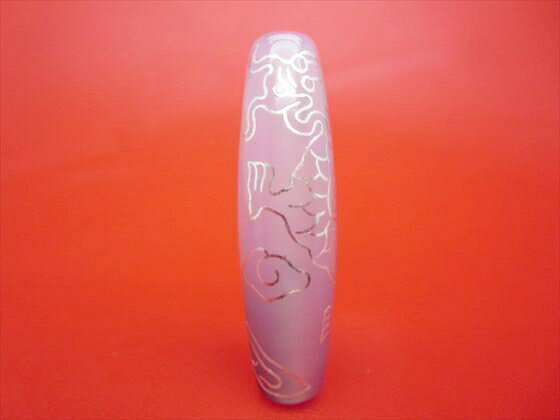 【チベット銀線天珠】龍神天珠約50×14mm【鉱物・朱砂入り】【一点物】