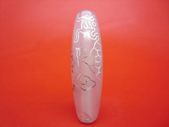 【チベット銀線天珠】龍神天珠約50×15mm【鉱物・朱砂入り】【一点物】