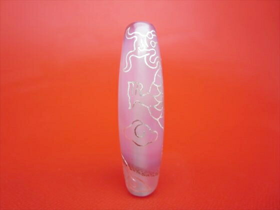 【チベット銀線天珠】龍神天珠約50×14mm【鉱物・朱砂入り】【一点物】
