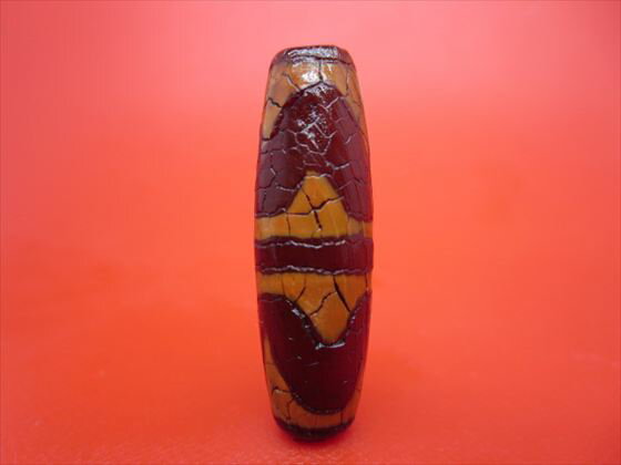 【チベット火供天珠】四線虎牙天珠約39×12mm【天然模様入り】【一点物】