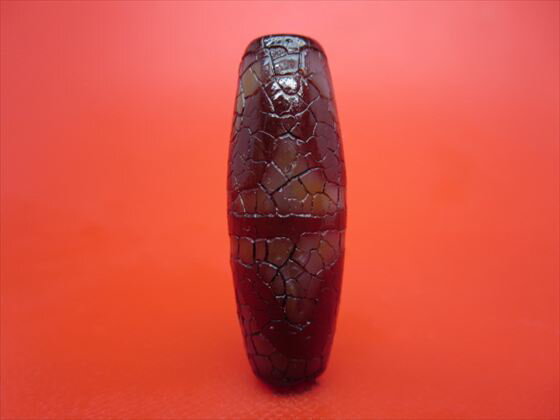 【チベット火供天珠】四線虎牙天珠約39×13.9mm【一点物】