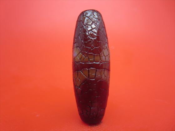 【チベット火供天珠】四線虎牙天珠約39.5×13.8mm【一点物】