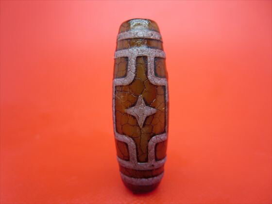 【チベット火供天珠】平安十字仏天珠約38×13mm【一点物】