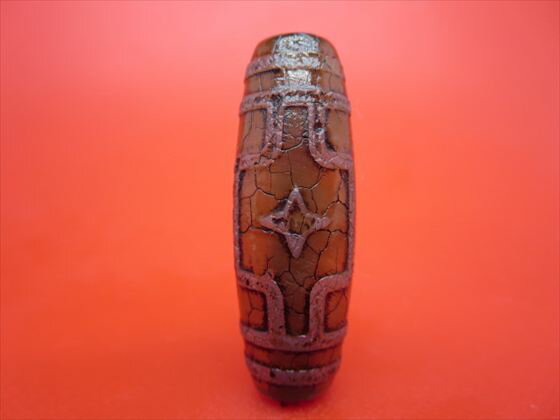 【チベット火供天珠】平安十字仏天珠約37.5×13mm【一点物】