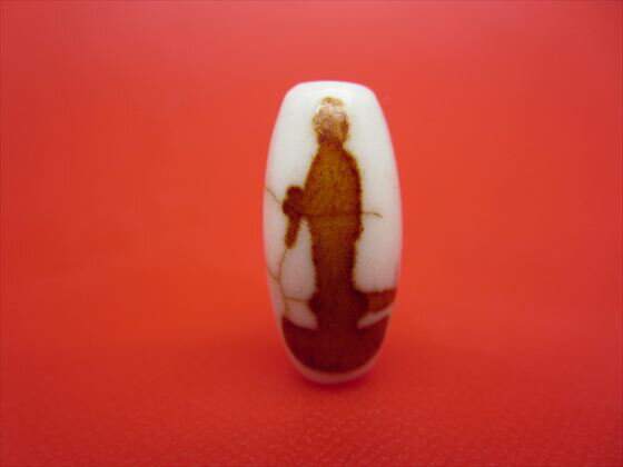 【チベット高級天珠】雙観音天珠・白約27×13mm【一点物】