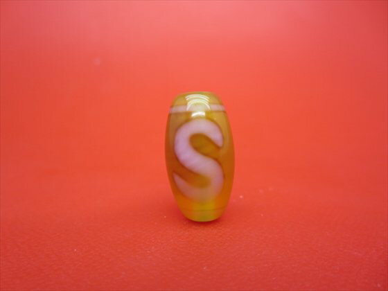 【チベット紅玉髄天珠】金銭鈎天珠カーネリアン約22×12mm【一点物】