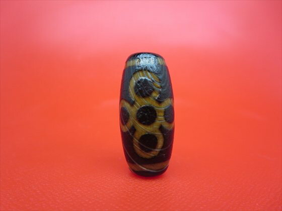 【チベット火供天珠】閃電五眼天珠約30×14mm【天然模様入り】【一点物】