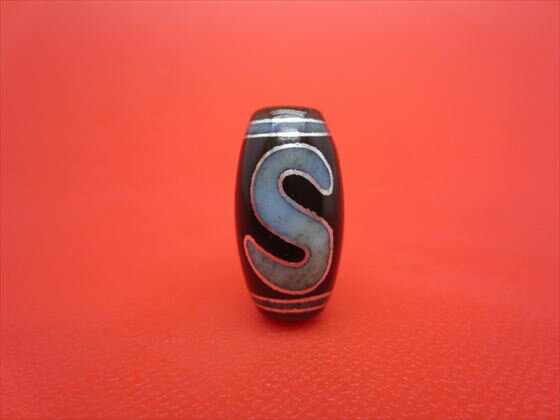 【チベット銀線天珠】金銭鈎天珠約20×11mm【一点物】