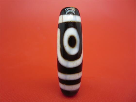 【二眼紅朱砂天珠】約39×12mm【馬蹄痕】【一点物】