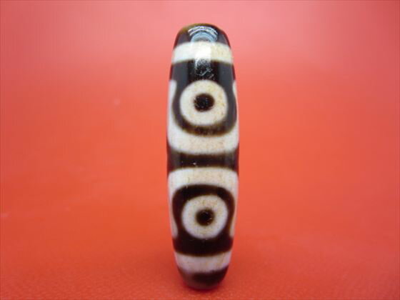 【三眼紅朱砂天珠】約41×11.6mm【馬蹄痕】【一点物】