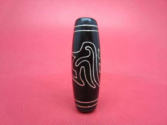 【チベット銀線天珠】水蓮花千手観音天珠水蓮花阿弥陀如来天珠(キリーク)オニキス40×13mm【一点物】