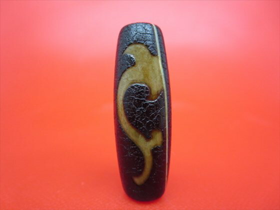 【チベット火供天珠】如意天珠約40×14mm【天然模様入り】【一点物】