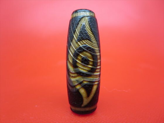 【チベット火供天珠】鳳眼天珠約40×14mm【天然模様入り】【一点物】