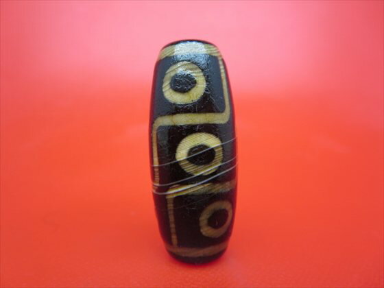 【チベット火供天珠】逆九眼天珠約40×16mm【天然模様入り】【一点物】