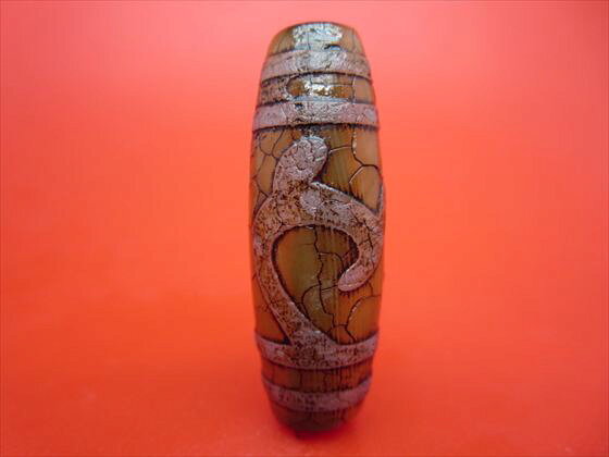 【チベット火供天珠】緑度母天珠約39×14mm【一点物】