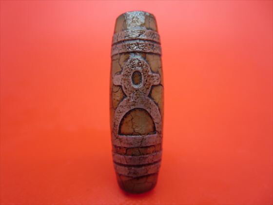 【チベット火供天珠】財神天珠約40×13mm【一点物】