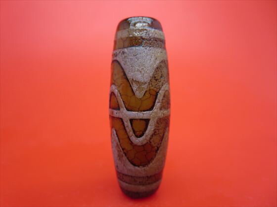 【チベット火供天珠】六辨蓮花天珠約38×13mm【一点物】